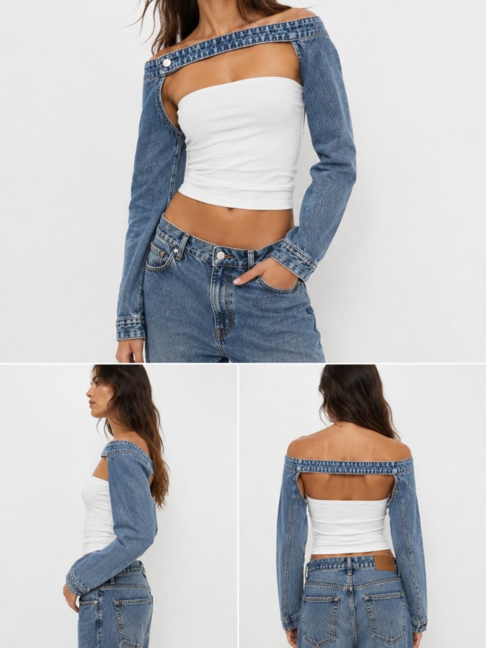 NEW Zara Denim Sleeve Bolero Shrug : Small
